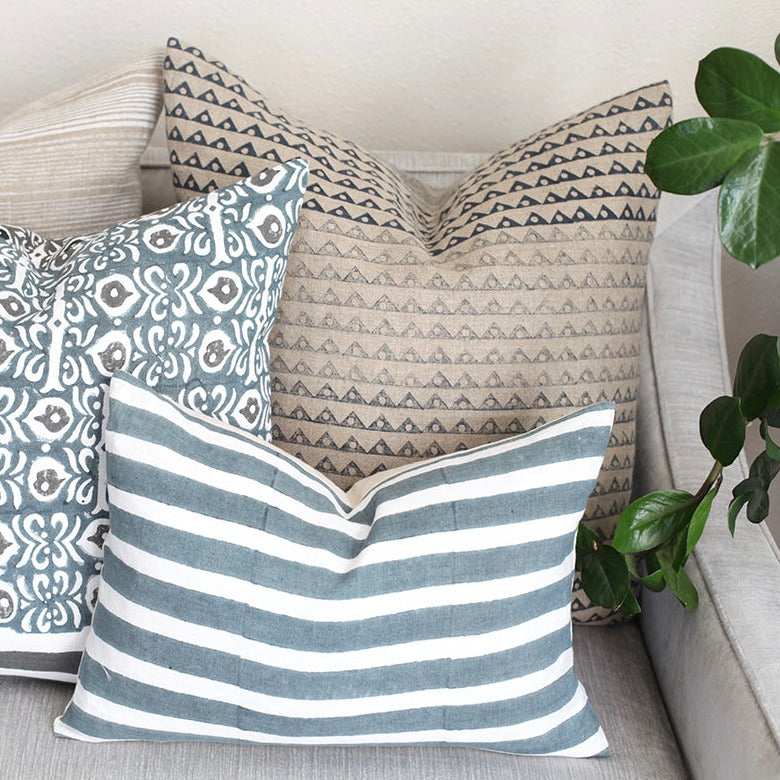 floral and striped block print throw pillows