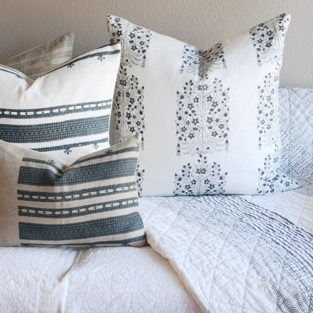 block print linen pillows