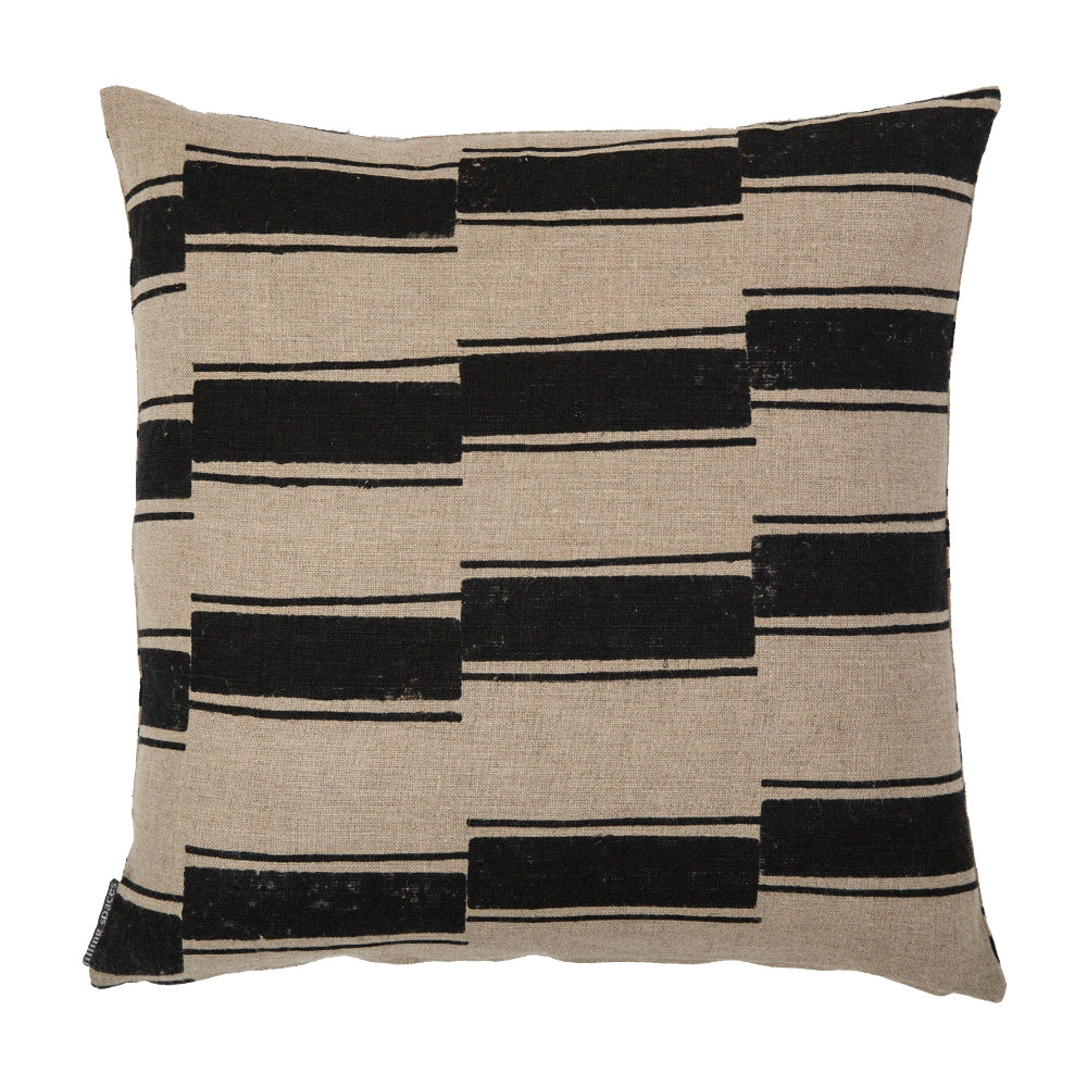 Beni Black block-print linen throw pillow