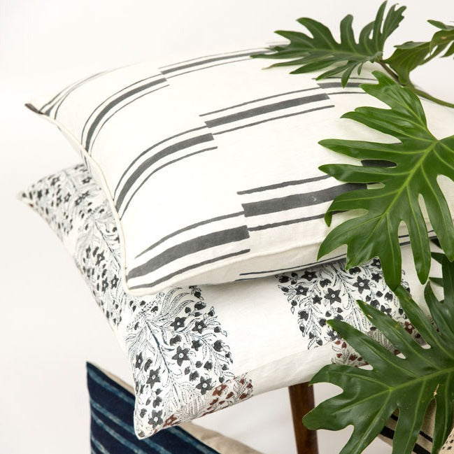 contemporary geometric and floral pillows