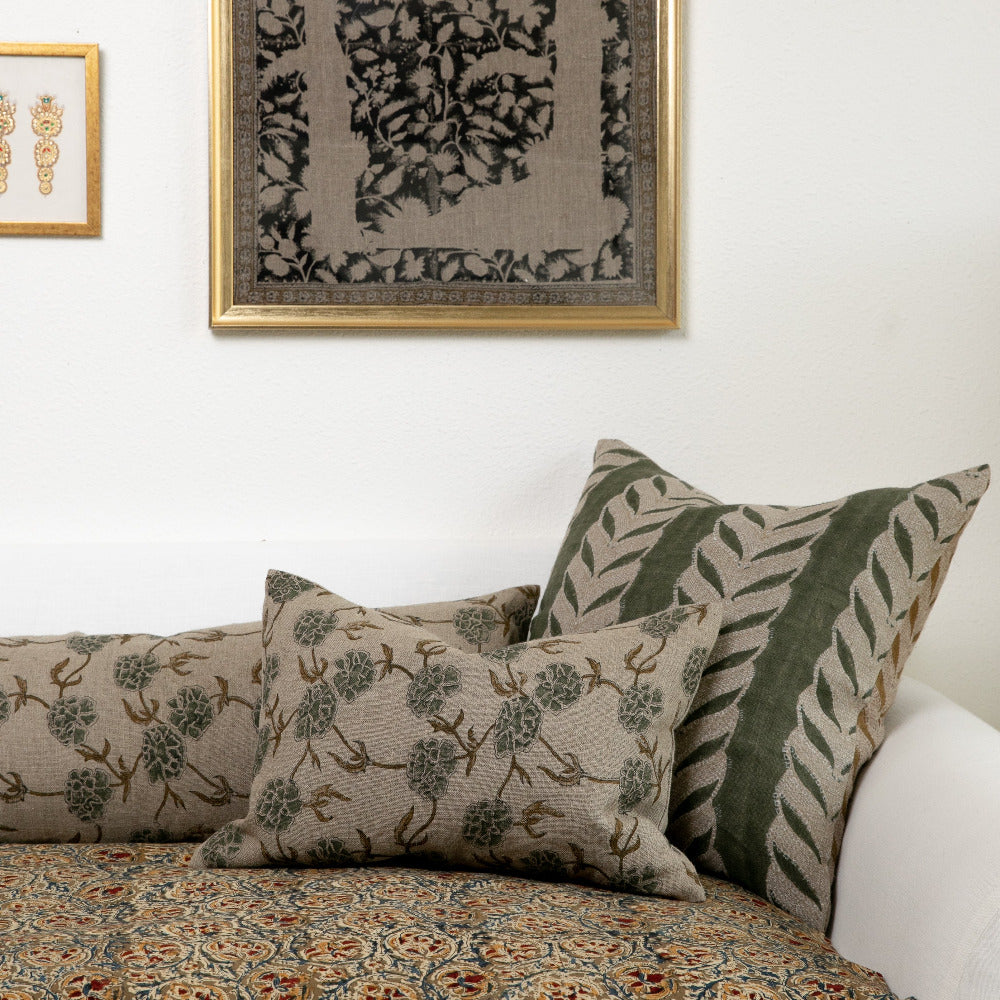 Claire Olive Block Print Pillow | Filling Spaces