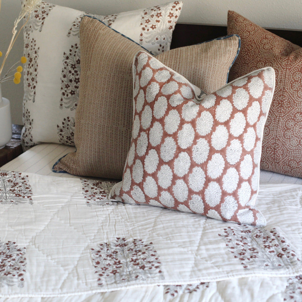 contemporary geometric and floral pillows