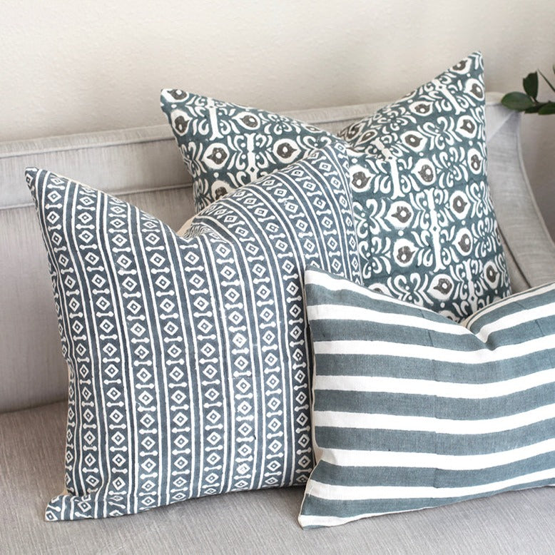 floral and striped block print throw pillows