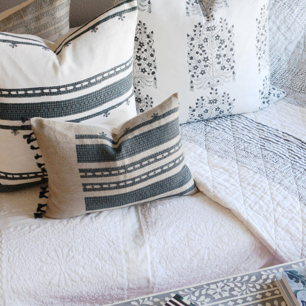 contemporary geometric and floral pillows