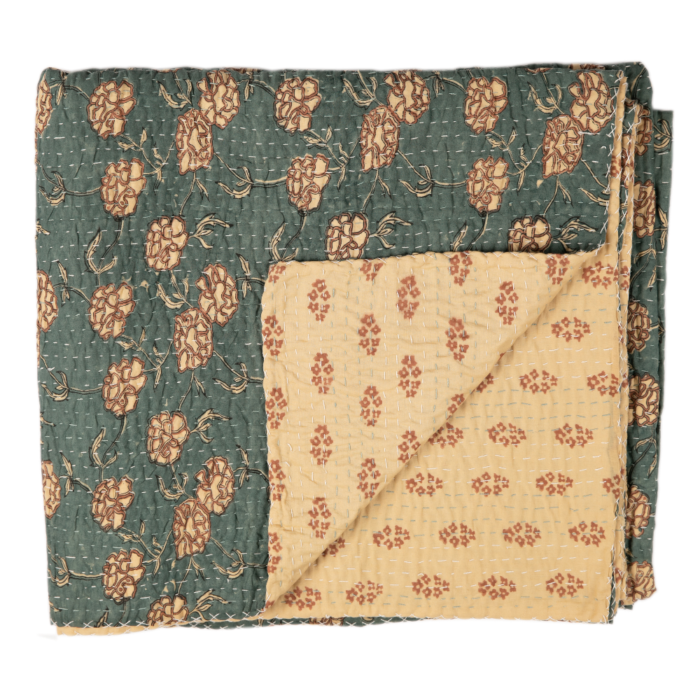 Marigold Teal Natural Kantha