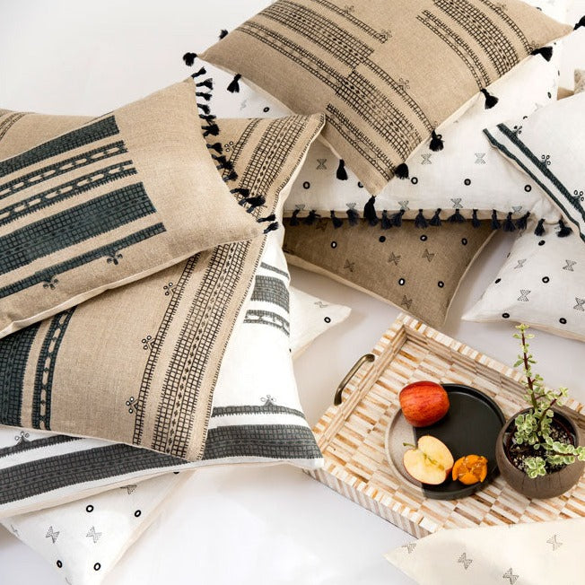 block printed pillows Tribal Story collection