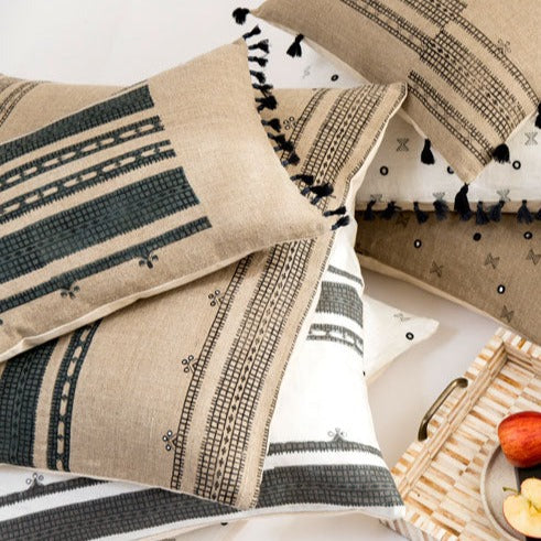 block printed pillows from the Tribal Story collection